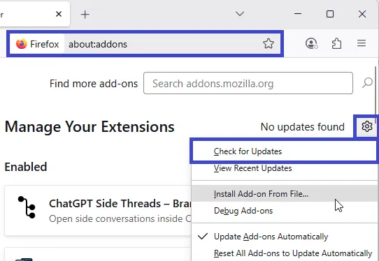 Firefox add-ons update process
