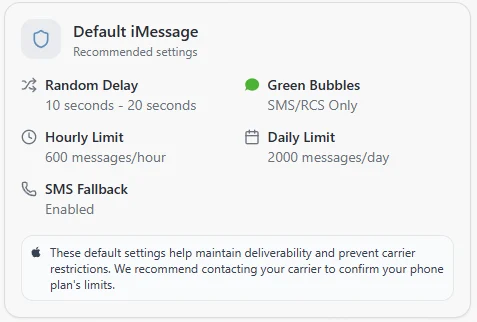 Text Blaster Pro SMS/RCS safeguard settings