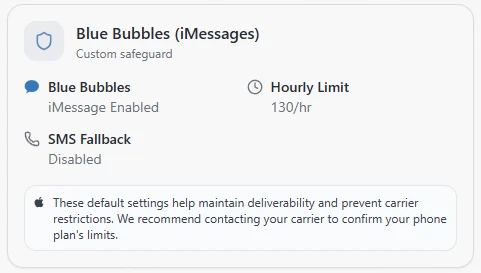 Text Blaster Pro iMessage safeguard settings