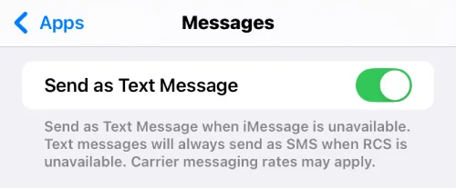 Enable Send as SMS in settings