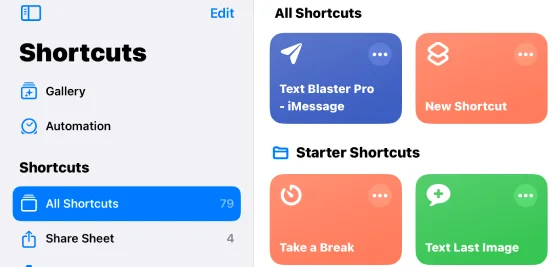 Opening Text Blaster Pro Shortcut in Apple Shortcuts