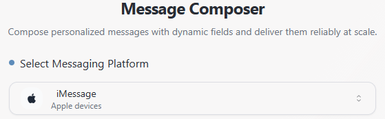 Text Blaster Pro messaging platform interface showing iMessage selection